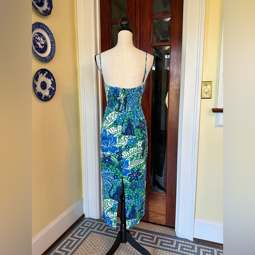 Rachel Zoe | Panther Tropical Linen Blend Midi Dress in Blue & Green, Size XL - Picture 3 of 11